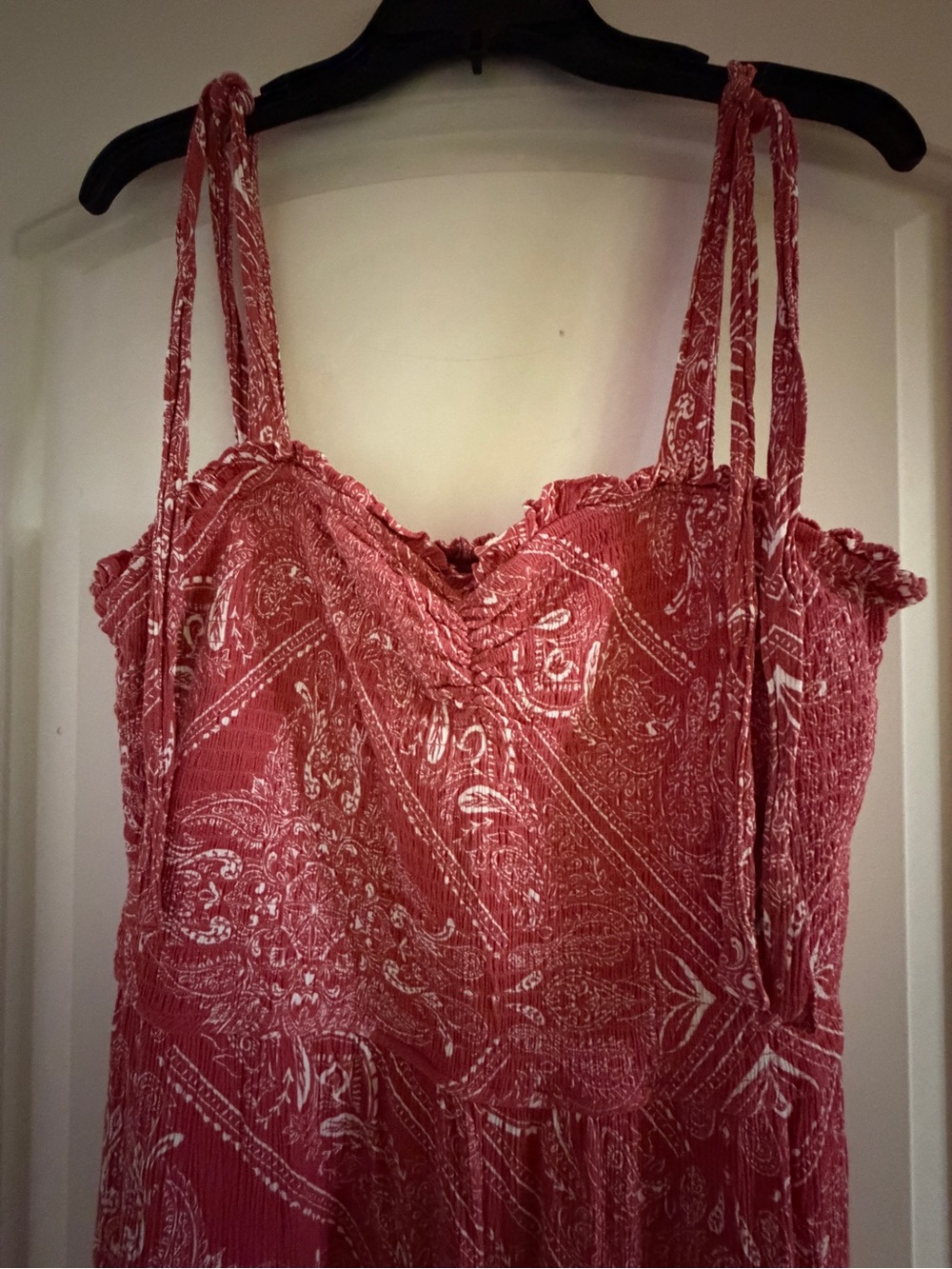 Jessica Simpson Red Paisley Smocked Camisole Romper with Tie Straps